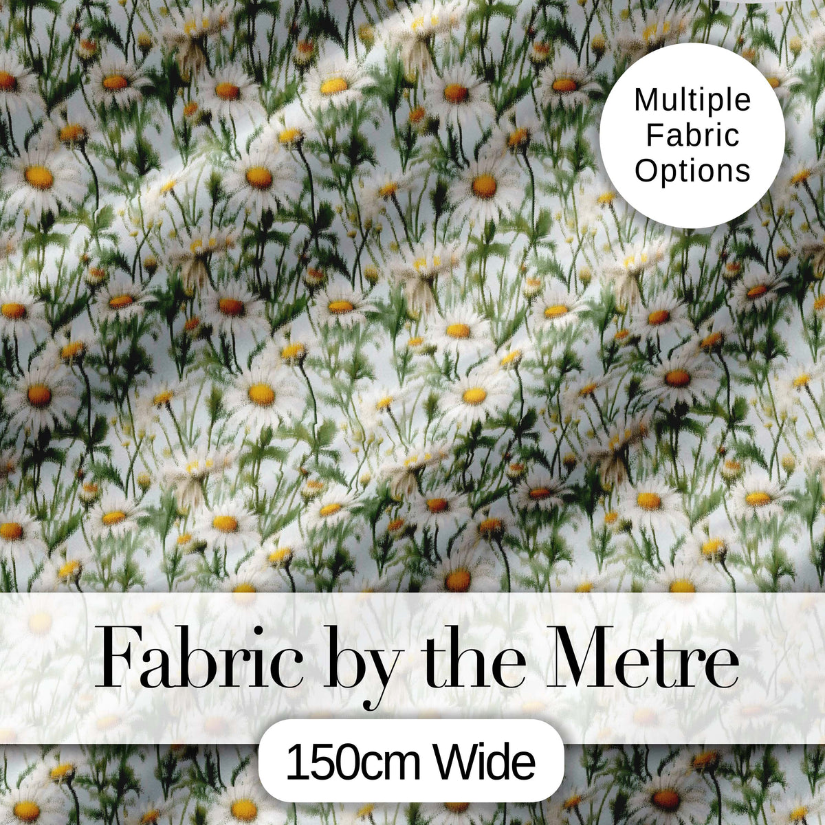 White Daisy Flower Garden Seamless Pattern Fresh Botanical Nature Digital Print Fabric by the Metre UK Sewing Quilting Textile