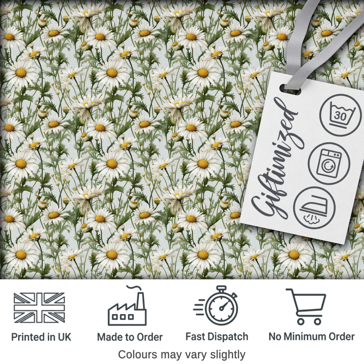White Daisy Flower Garden Seamless Pattern Fresh Botanical Nature Digital Print Fabric by the Metre UK Sewing Quilting Textile