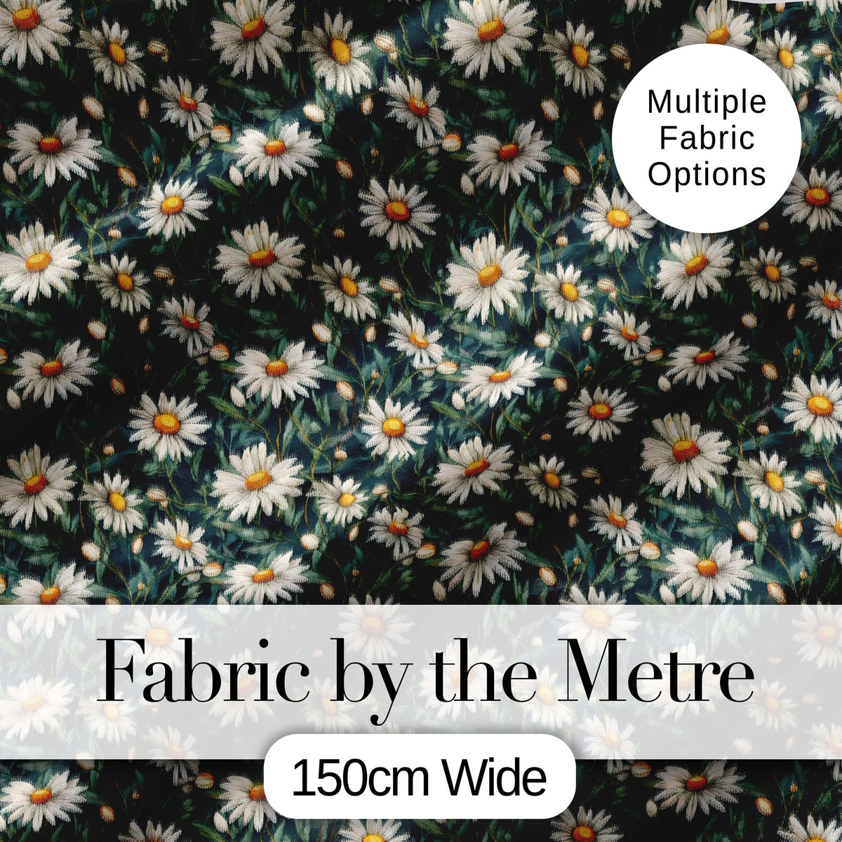 White Daisy Floral Seamless Pattern Elegant Botanical Garden Design Digital Print Fabric by the Metre UK Sewing Quilting Textile
