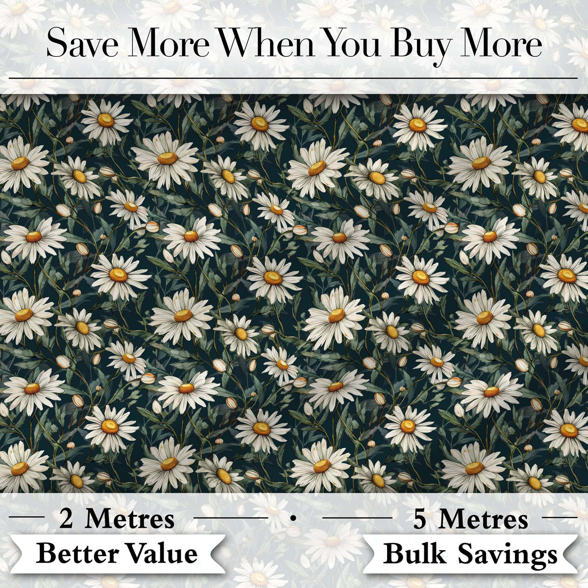 White Daisy Floral Seamless Pattern Elegant Botanical Garden Design Digital Print Fabric by the Metre UK Sewing Quilting Textile