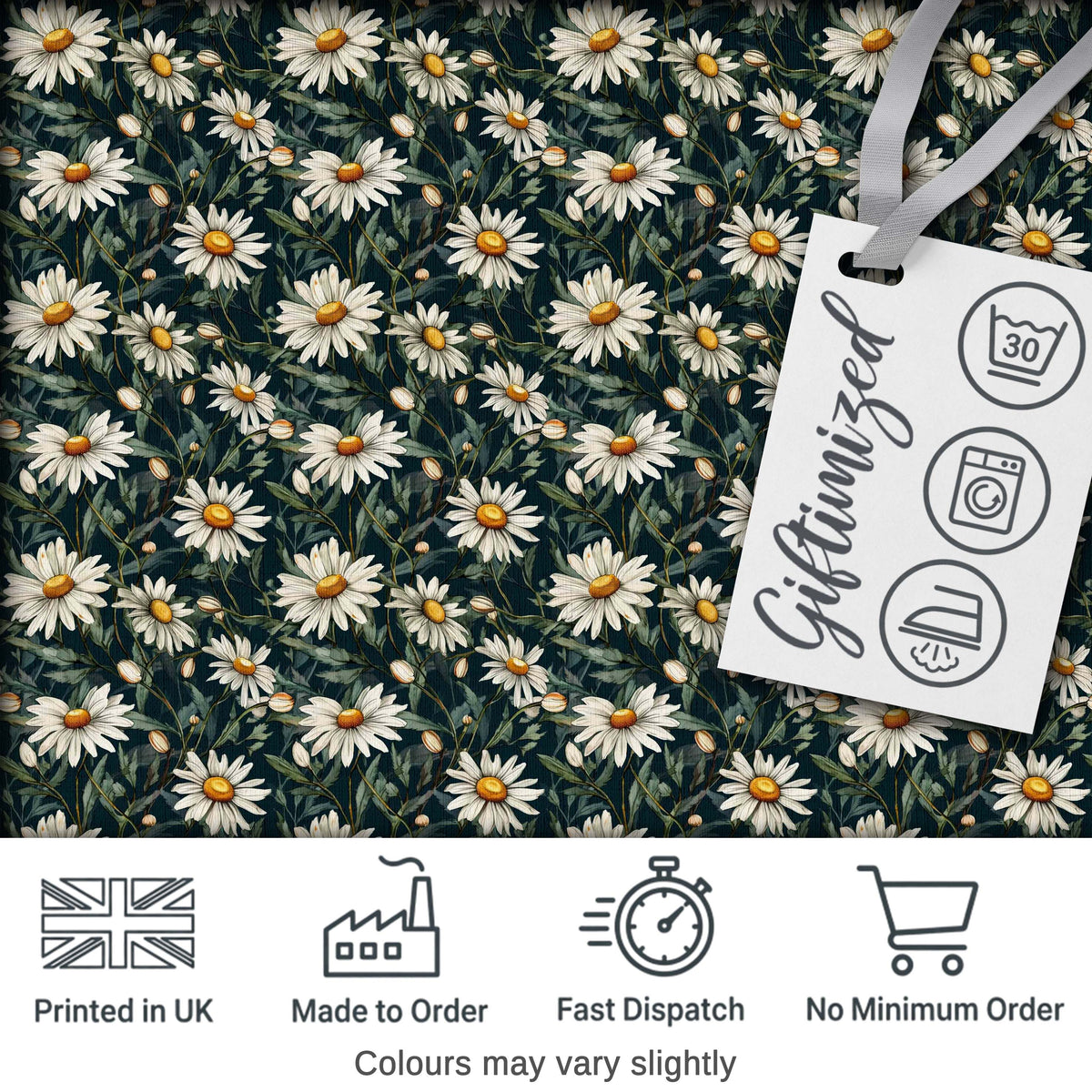 White Daisy Floral Seamless Pattern Elegant Botanical Garden Design Digital Print Fabric by the Metre UK Sewing Quilting Textile
