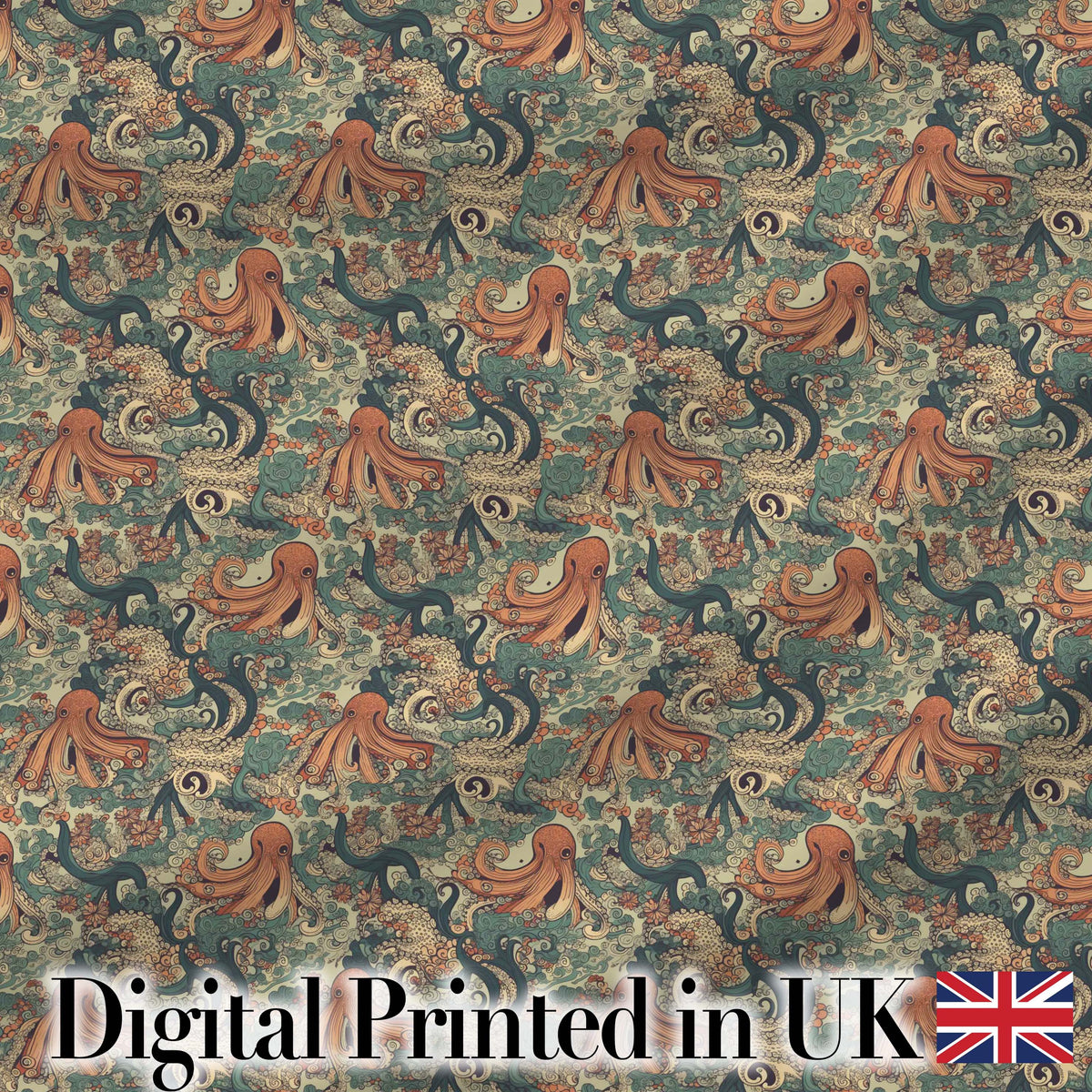Ornate Octopus and Coral Reef Seamless Pattern Decorative Ocean Design Digital Print Fabric by the Metre UK Sewing Quilting Textile
