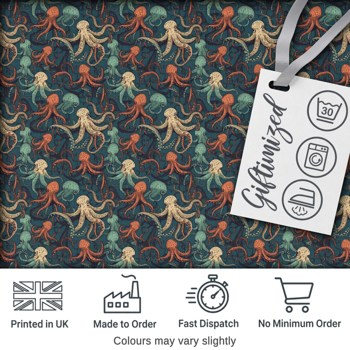 Cute Cartoon Octopus Seamless Pattern Playful Marine Life Design Digital Print Fabric by the Metre UK Sewing Quilting Textile