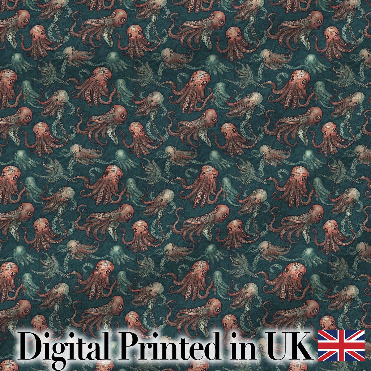 Detailed Octopus Illustration Seamless Pattern Dark Ocean Theme Digital Print Fabric by the Metre UK Sewing Quilting Textile