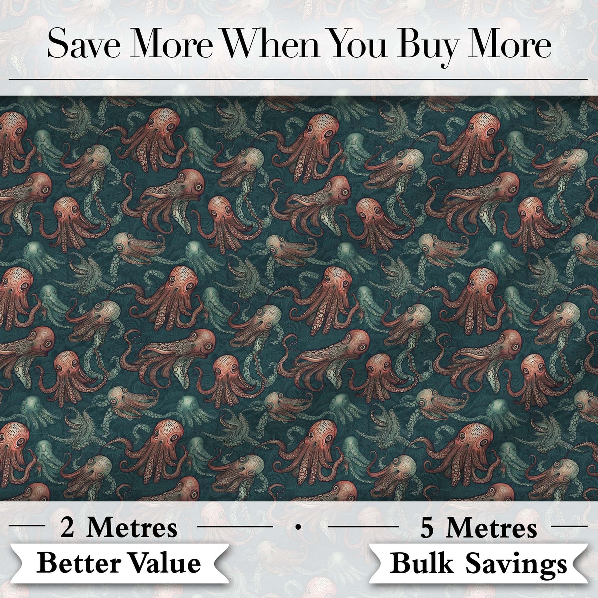 Detailed Octopus Illustration Seamless Pattern Dark Ocean Theme Digital Print Fabric by the Metre UK Sewing Quilting Textile
