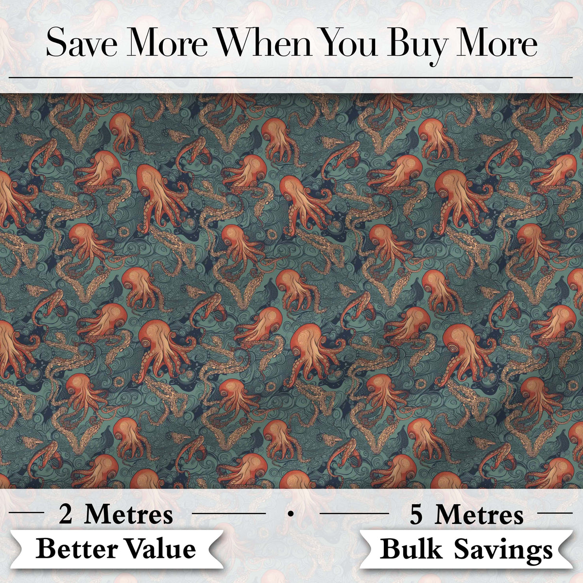 Vintage Octopus Ocean Seamless Pattern Intricate Marine Illustration Digital Print Fabric by the Metre UK Sewing Quilting Textile