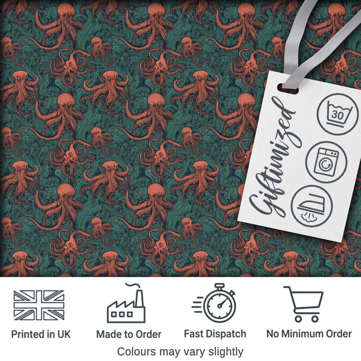 Classic Octopus Tentacle Seamless Pattern Deep Sea Vintage Style Digital Print Fabric by the Metre UK Sewing Quilting Textile
