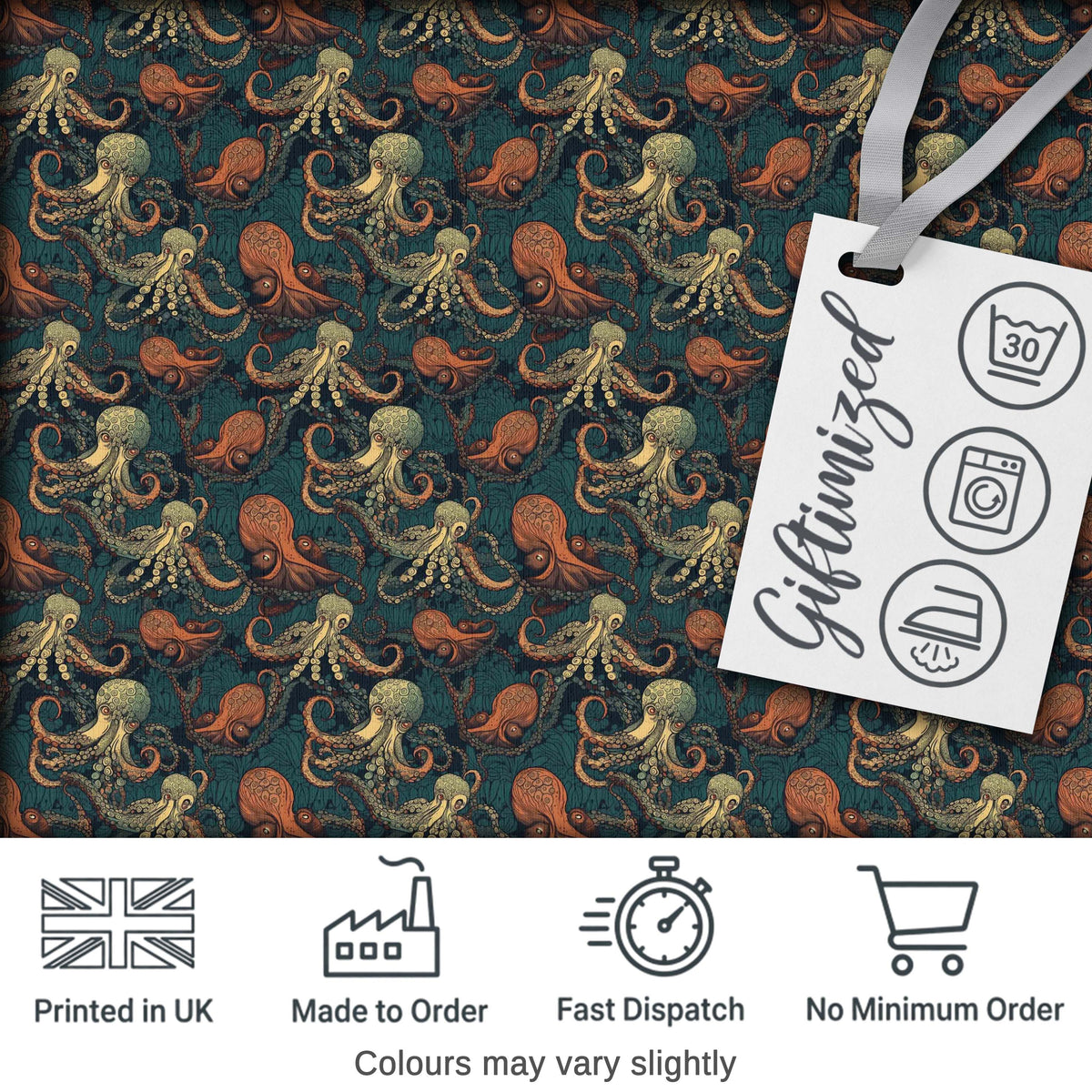 Decorative Octopus Marine Seamless Pattern Detailed Ocean Life Artwork Digital Print Fabric by the Metre UK Sewing Quilting Textile