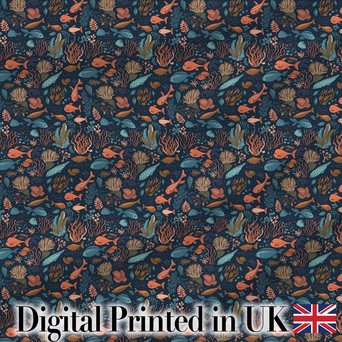 Colorful Coral Reef Fish Seamless Pattern Ocean Marine Life Design Digital Print Fabric by the Metre UK Sewing Quilting Textile