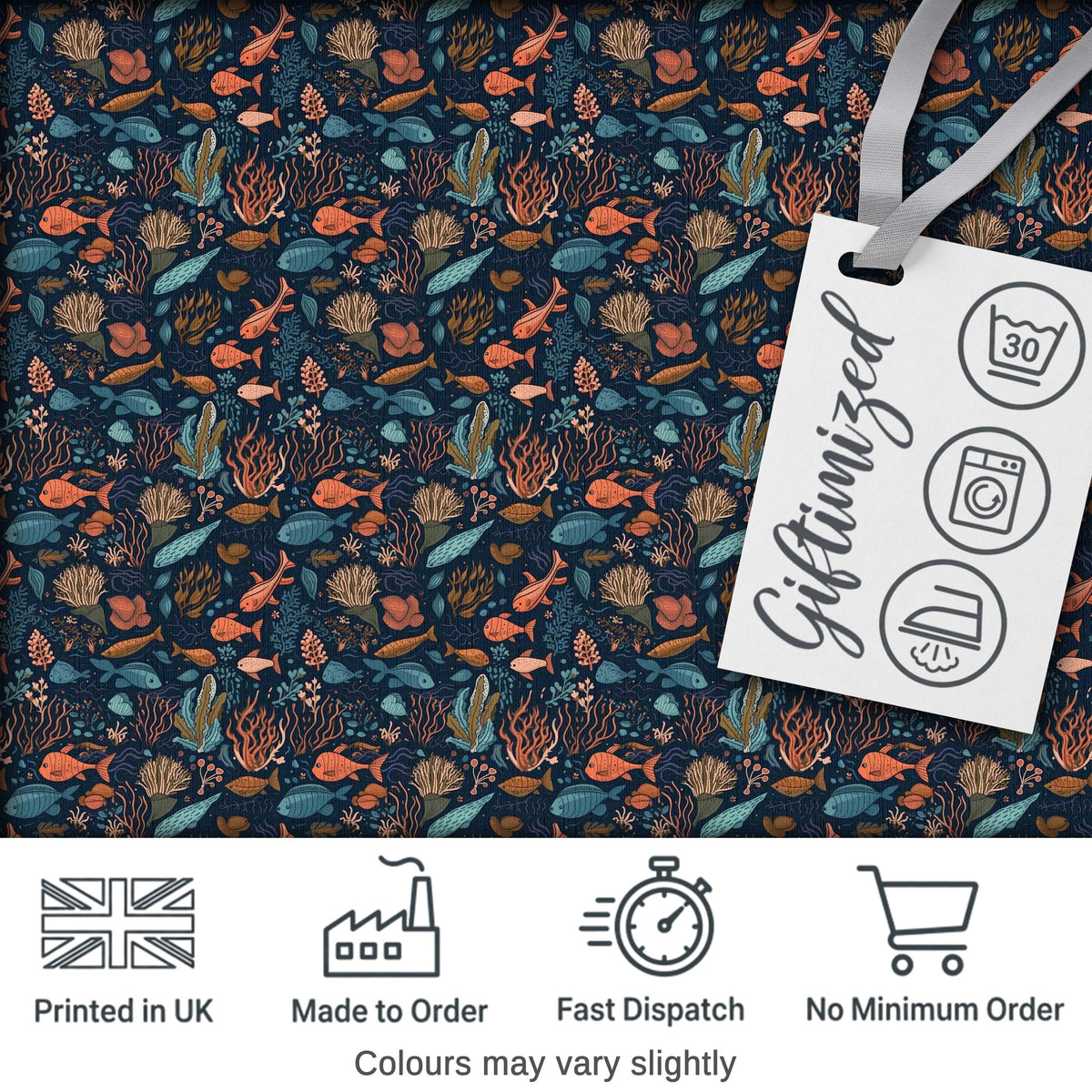 Colorful Coral Reef Fish Seamless Pattern Ocean Marine Life Design Digital Print Fabric by the Metre UK Sewing Quilting Textile