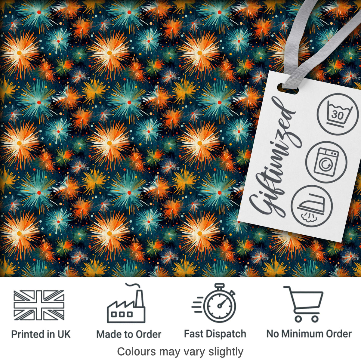 Colorful Fireworks Burst Seamless Pattern Celebration Sparkle Design Digital Print Fabric by the Metre UK Sewing Quilting Textile