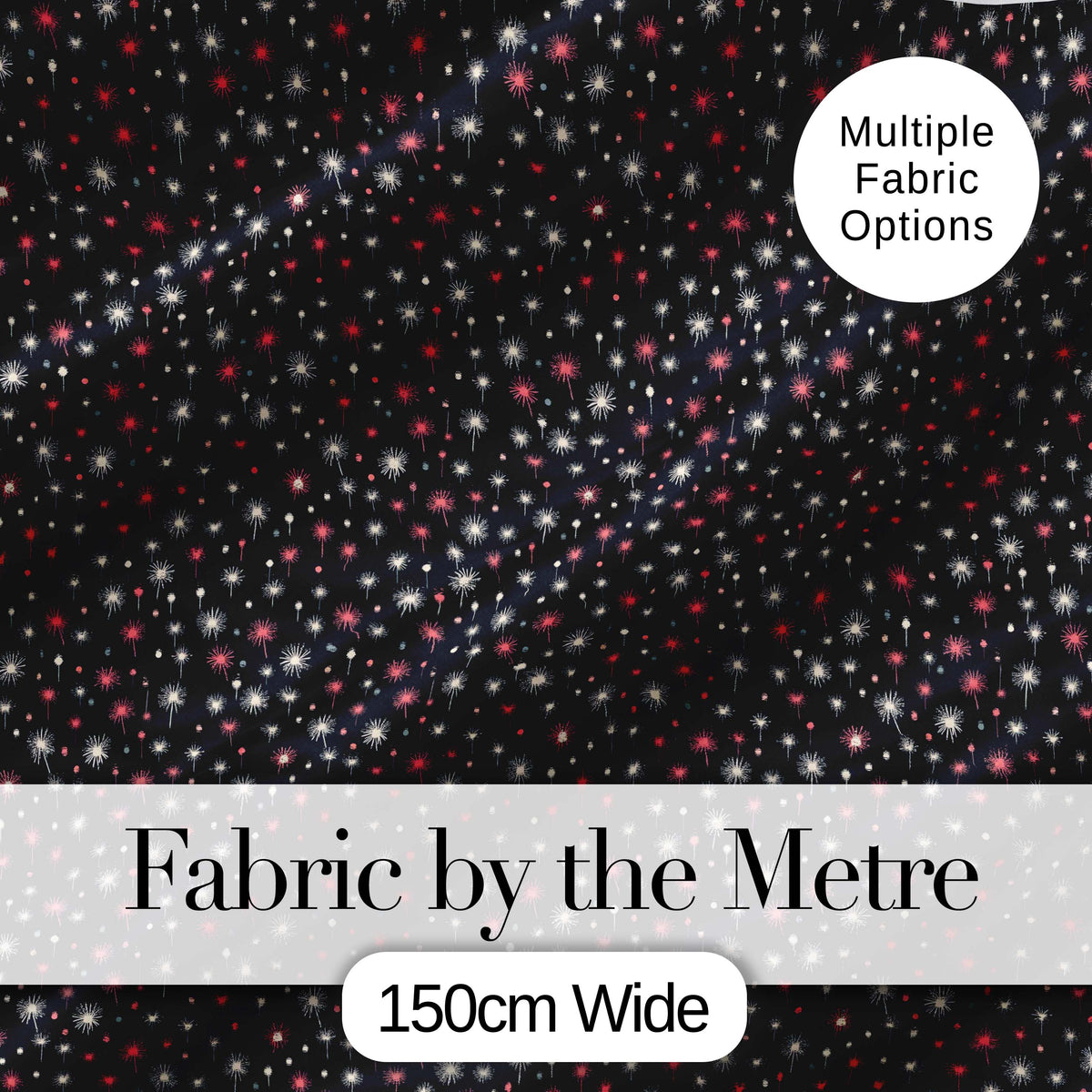 Pink White Firework Sparkle Seamless Pattern Night Sky Celebration Design Digital Print Fabric by the Metre UK Sewing Quilting Textile