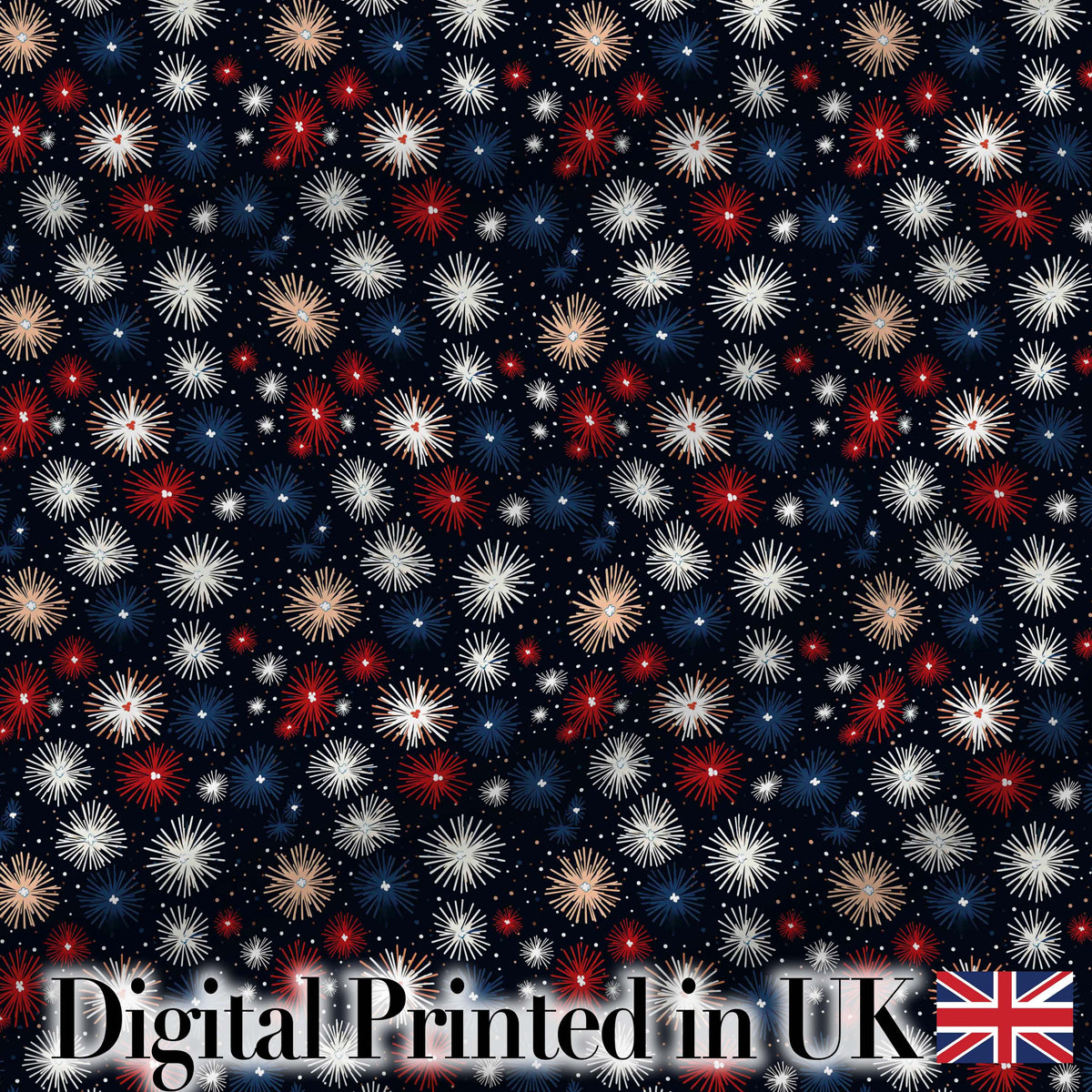 Classic Red White Blue Fireworks Seamless Pattern Patriotic Celebration Design Digital Print Fabric by the Metre UK Sewing Quilting Textile