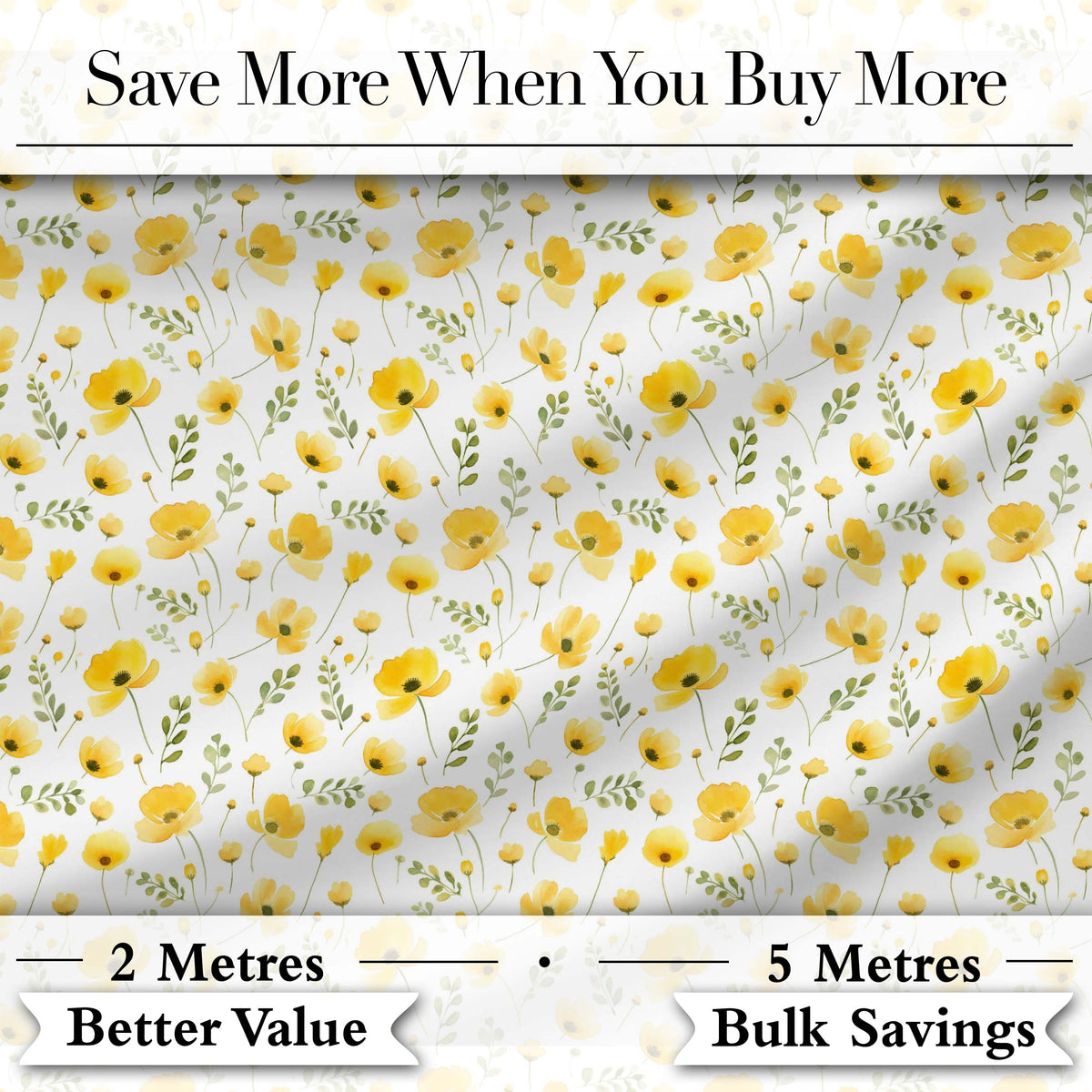 Soft Yellow Wildflower Botanical Seamless Pattern Light Spring Design Digital Print Fabric by the Metre UK Sewing Quilting Textile