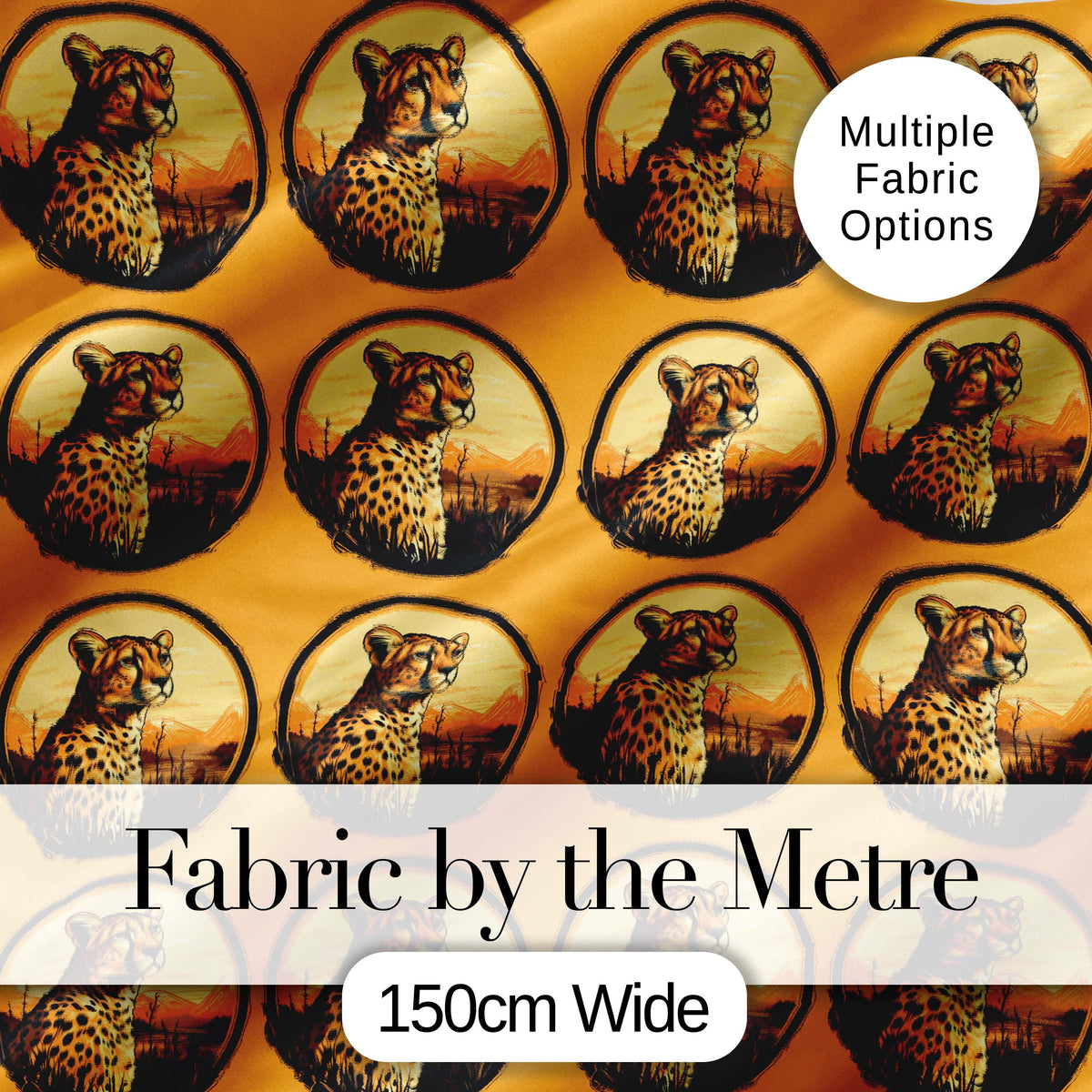 Cheetah Portrait Sunset Safari Seamless Pattern Wildlife Nature Design Digital Print Fabric by the Metre UK Sewing Quilting Textile