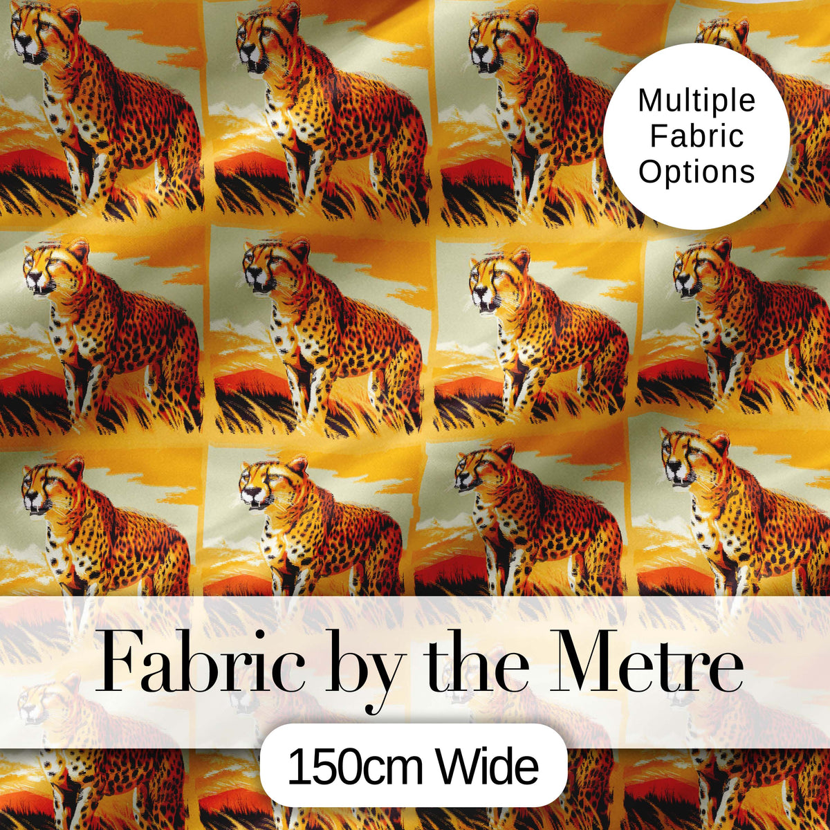 Cheetah Safari Illustration Warm Tones Seamless Pattern Wildlife Design Digital Print Fabric by the Metre UK Sewing Quilting Textile