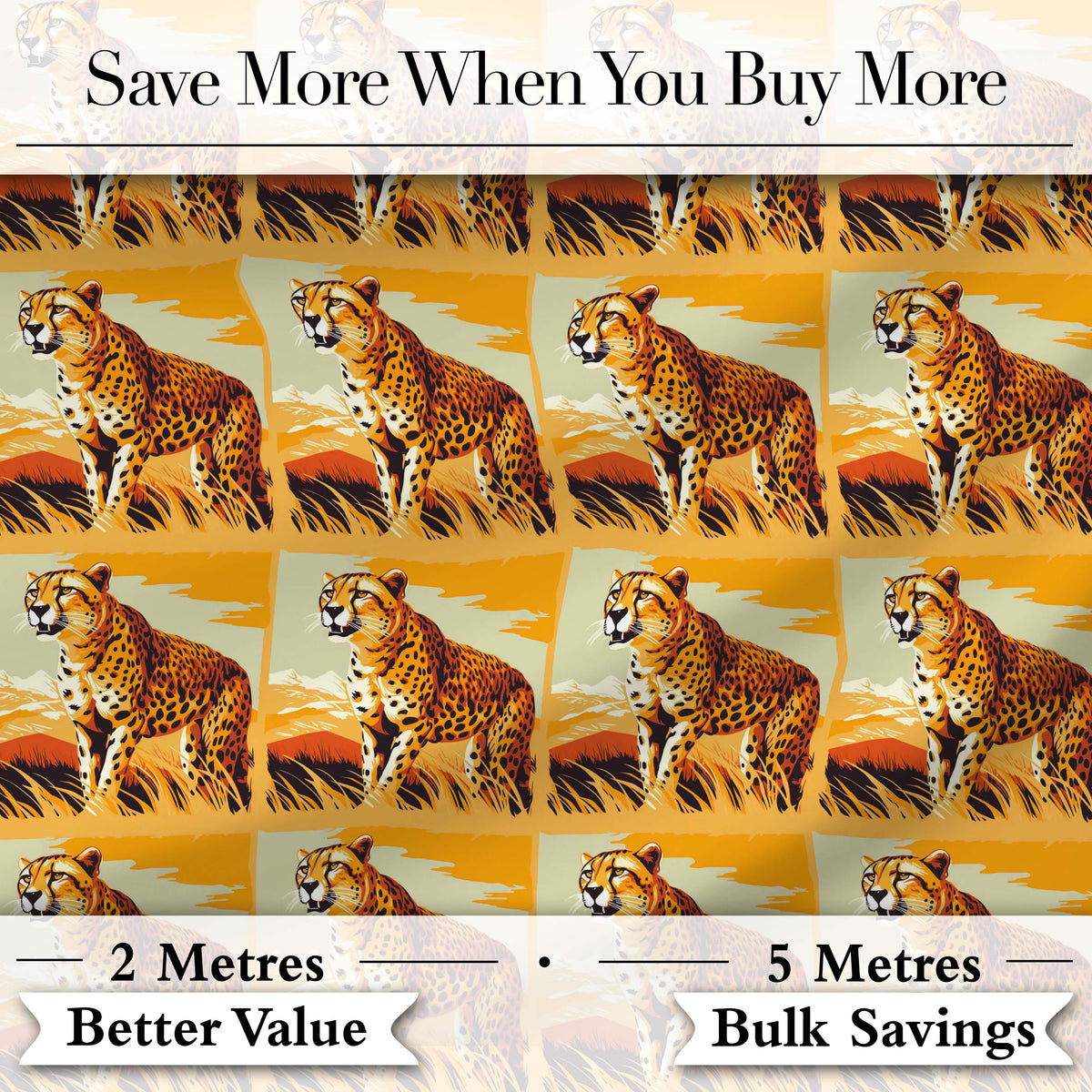 Cheetah Safari Illustration Warm Tones Seamless Pattern Wildlife Design Digital Print Fabric by the Metre UK Sewing Quilting Textile