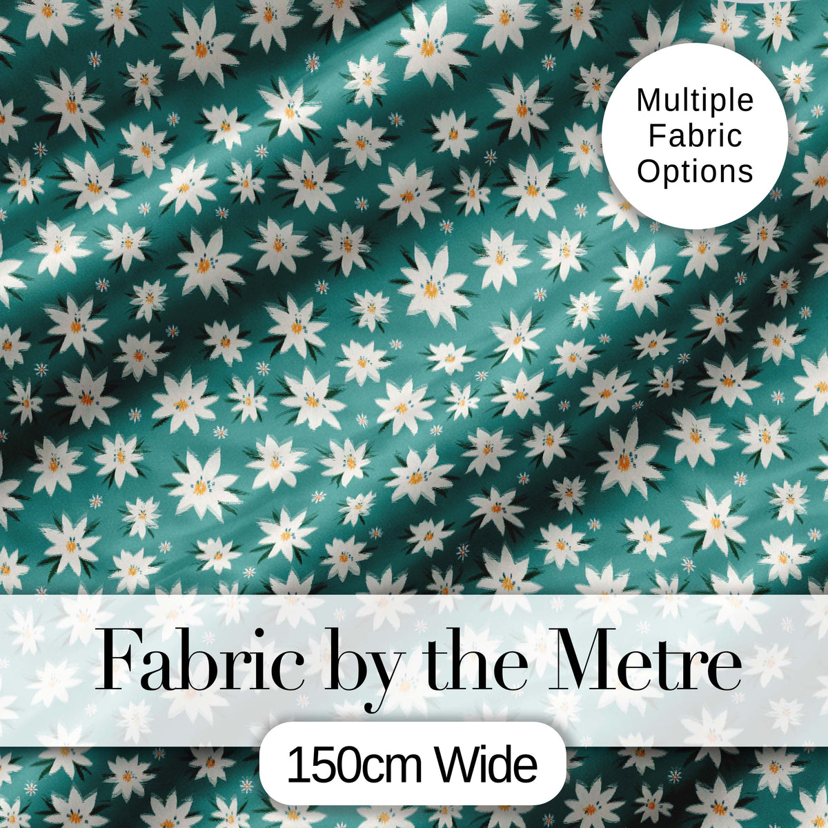 Minimal White Daisy Flowers Sage Green Seamless Pattern Simple Floral Digital Print Fabric by the Metre UK Sewing Quilting Textile
