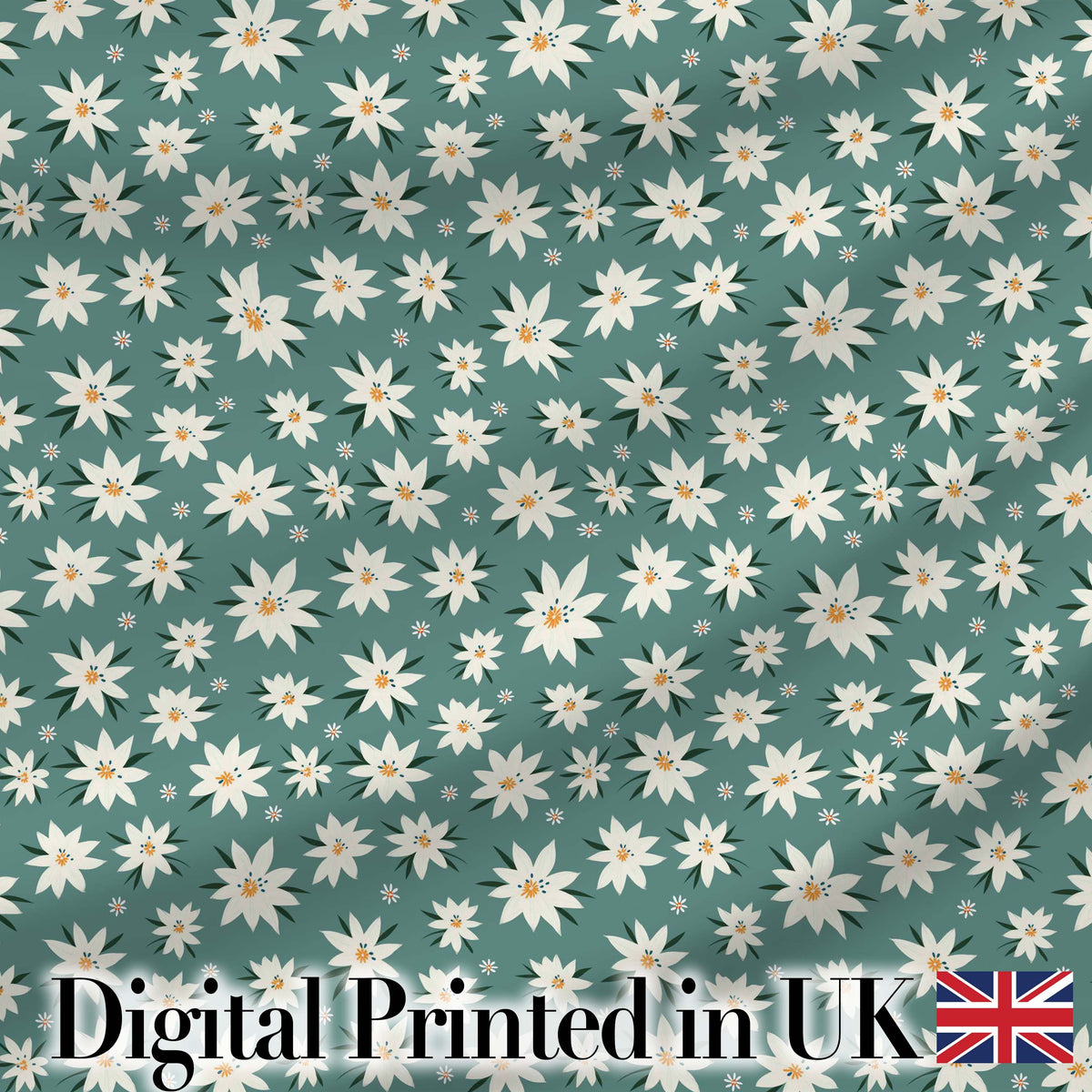 Minimal White Daisy Flowers Sage Green Seamless Pattern Simple Floral Digital Print Fabric by the Metre UK Sewing Quilting Textile