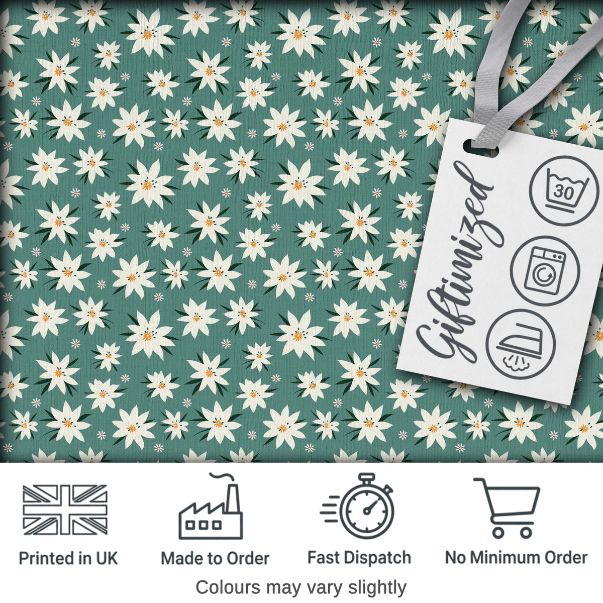 Minimal White Daisy Flowers Sage Green Seamless Pattern Simple Floral Digital Print Fabric by the Metre UK Sewing Quilting Textile