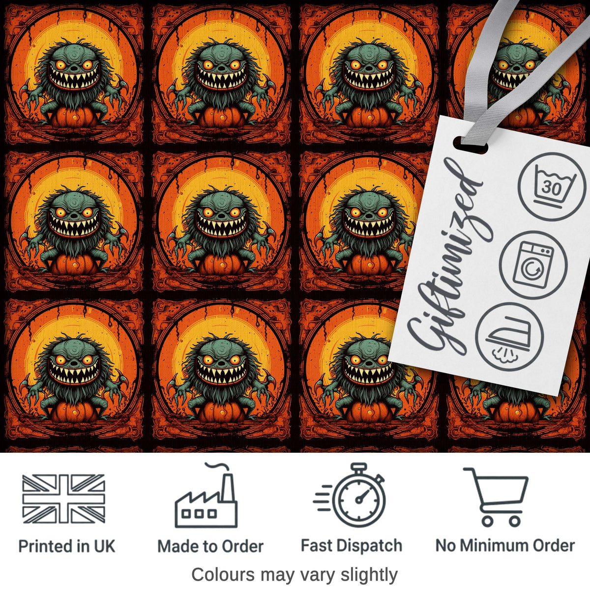 Cartoon Monster Frame Halloween Seamless Pattern Spooky Fun Character Digital Print Fabric by the Metre UK Sewing Quilting Textile