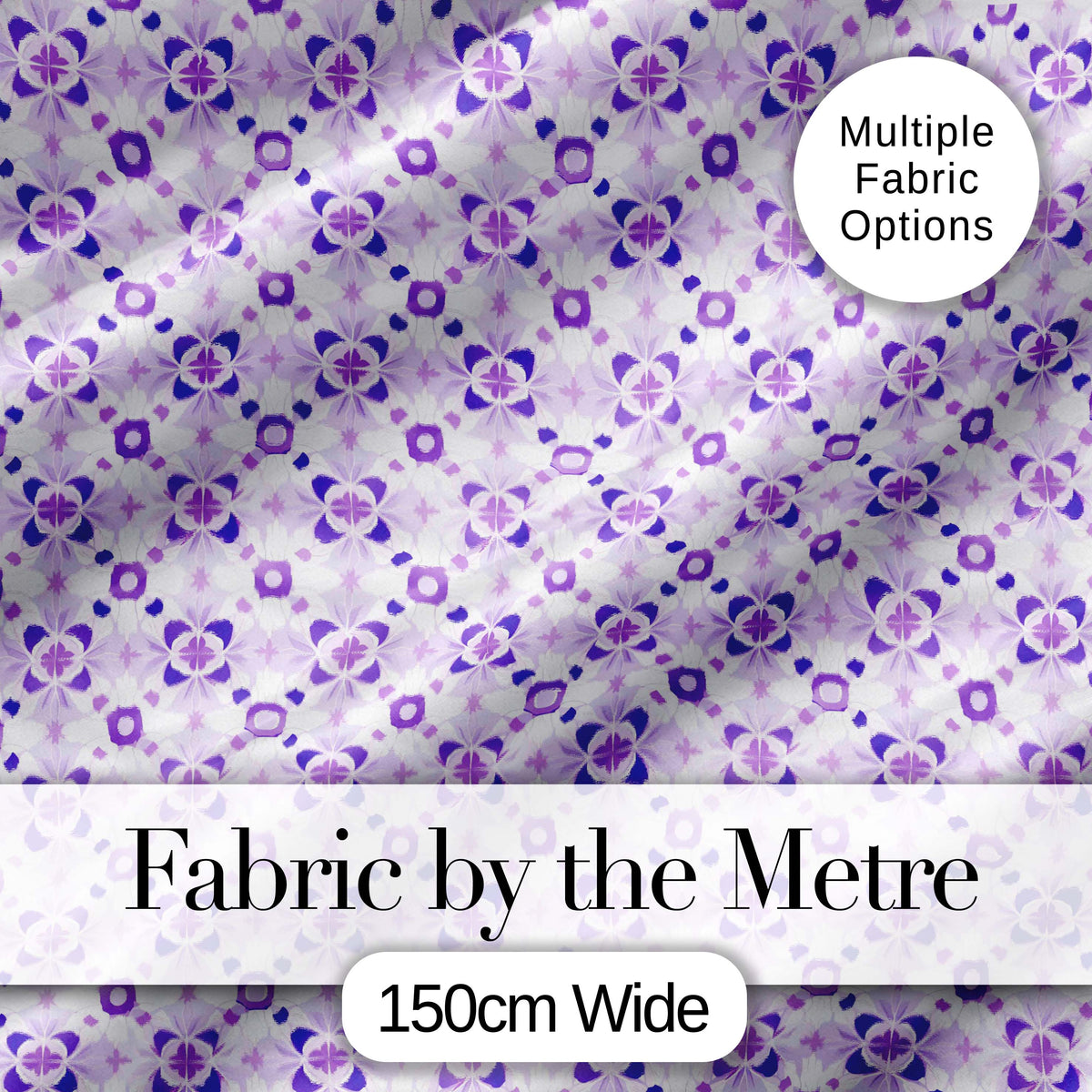 Purple Geometric Floral Motif Seamless Pattern Abstract Botanical Design Digital Print Fabric by the Metre UK Sewing Quilting Textile