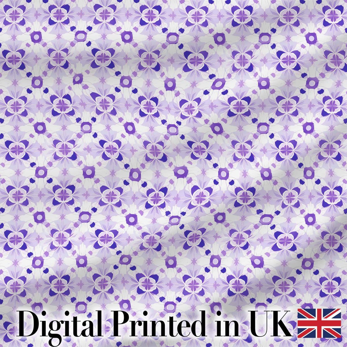Purple Geometric Floral Motif Seamless Pattern Abstract Botanical Design Digital Print Fabric by the Metre UK Sewing Quilting Textile