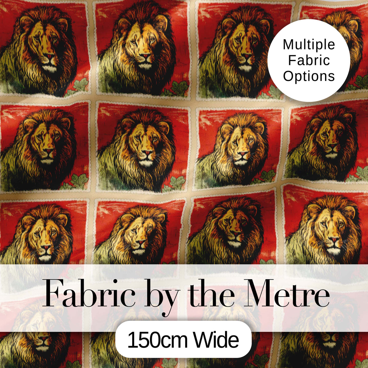 Vintage Lion Portrait Stamp Style Seamless Pattern Digital Print Fabric by the Metre UK Sewing Quilting Textile