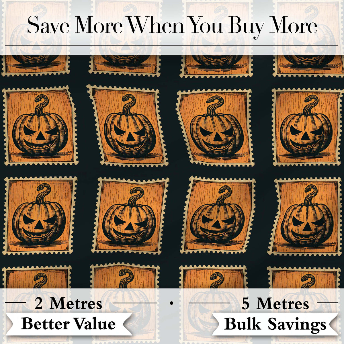 Vintage Pumpkin Stamp Design Seamless Pattern Halloween Theme Digital Print Fabric by the Metre UK Sewing Quilting Textile
