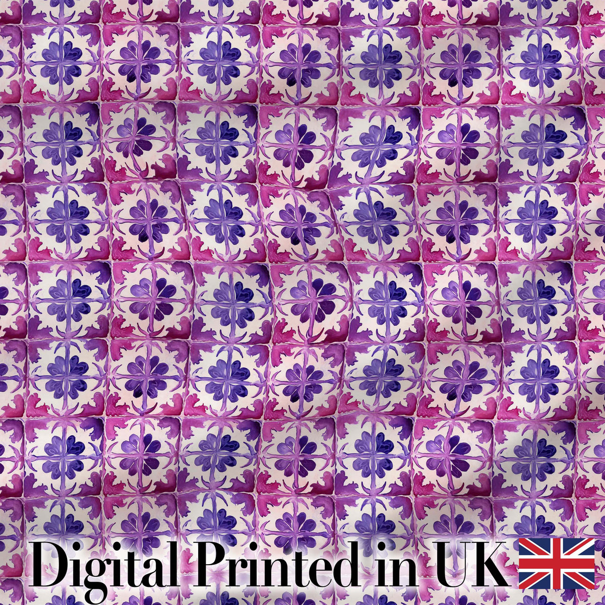 Purple Watercolor Tile Floral Pattern Seamless Artistic Design Digital Print Fabric by the Metre UK Sewing Quilting Textile