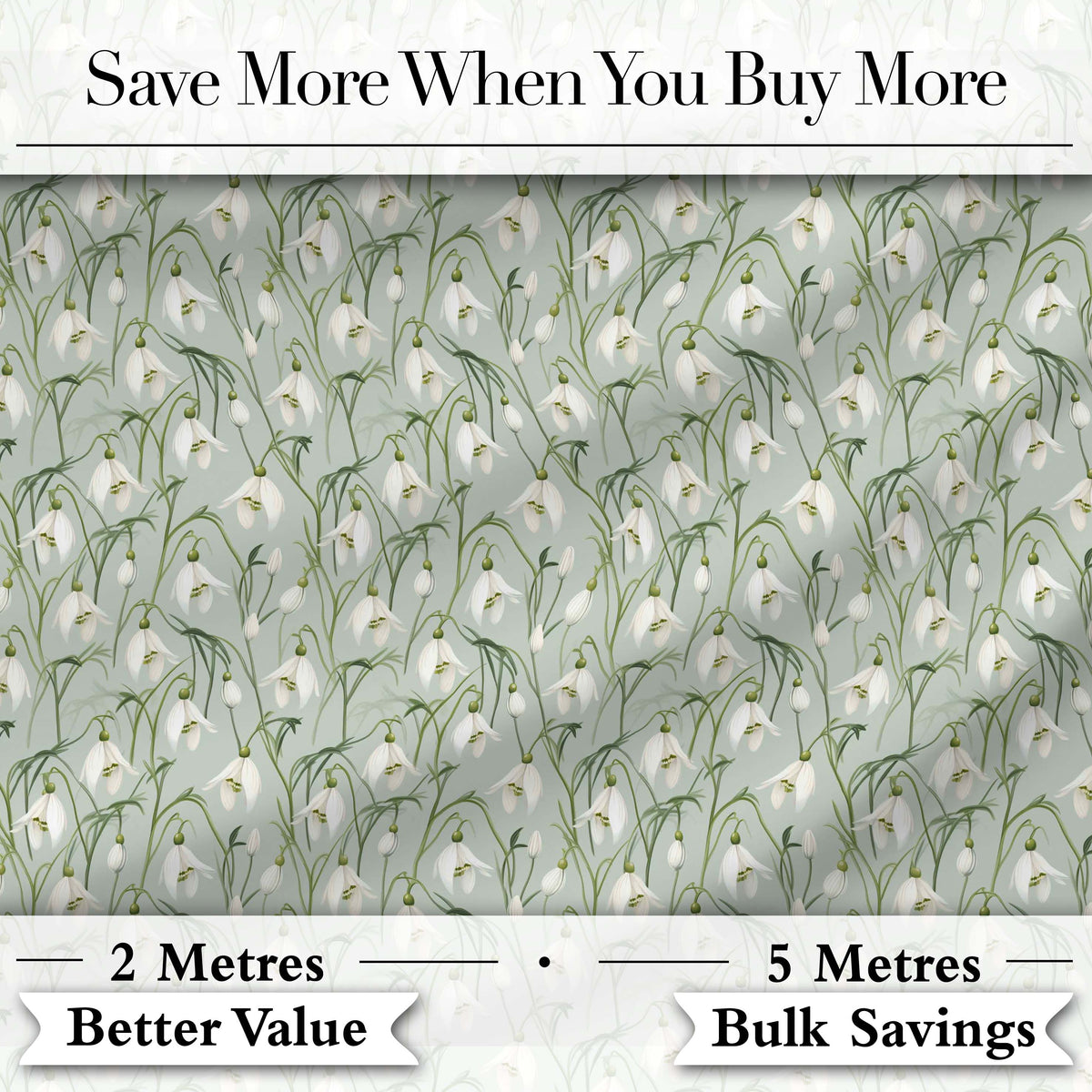 Delicate Snowdrop Flowers on Soft Sage Green Background Seamless Pattern Digital Print Fabric by the Metre UK Sewing Quilting Textile