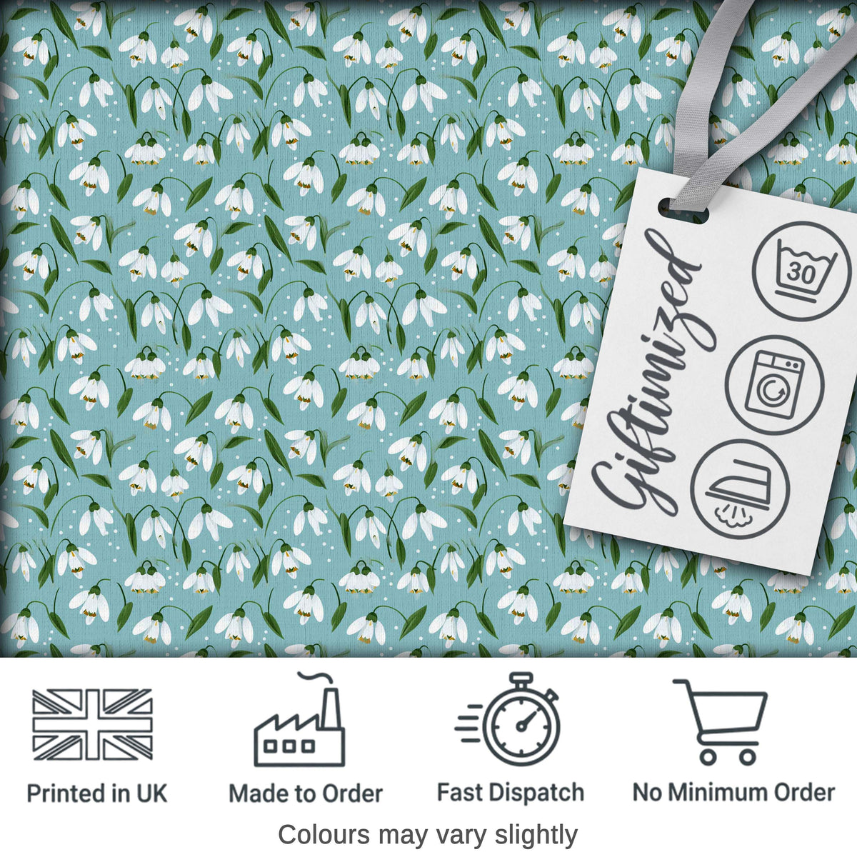 Snowdrop Floral Pattern on Pastel Blue Background Seamless Botanical Design Digital Print Fabric by the Metre UK Sewing Quilting Textile