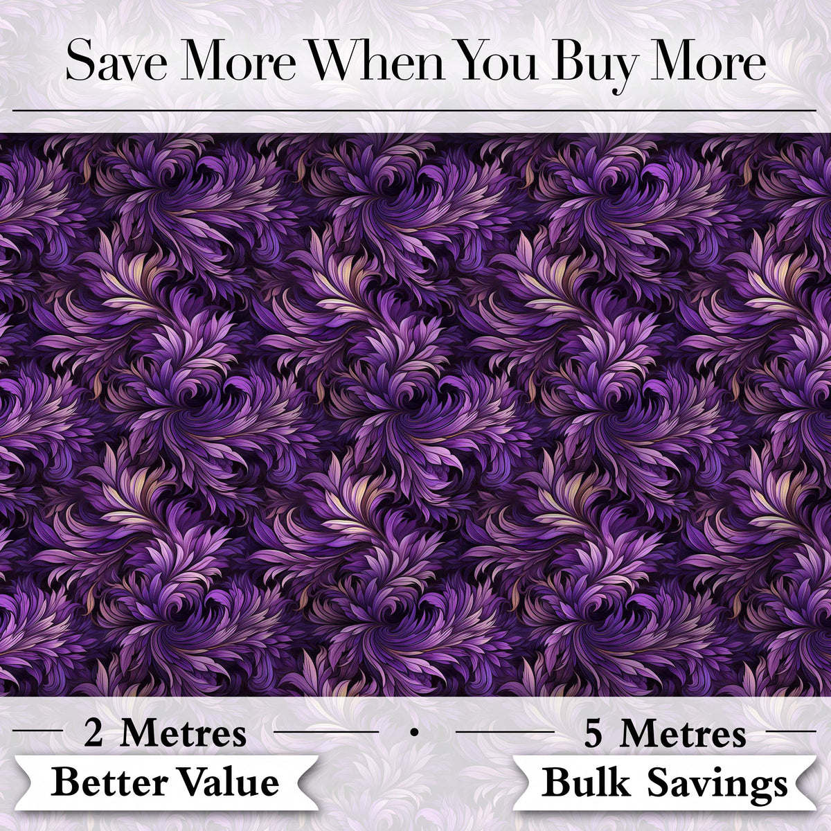 Rich Purple Feather Swirl Abstract Floral Seamless Pattern Digital Print Fabric by the Metre UK Sewing Quilting Textile