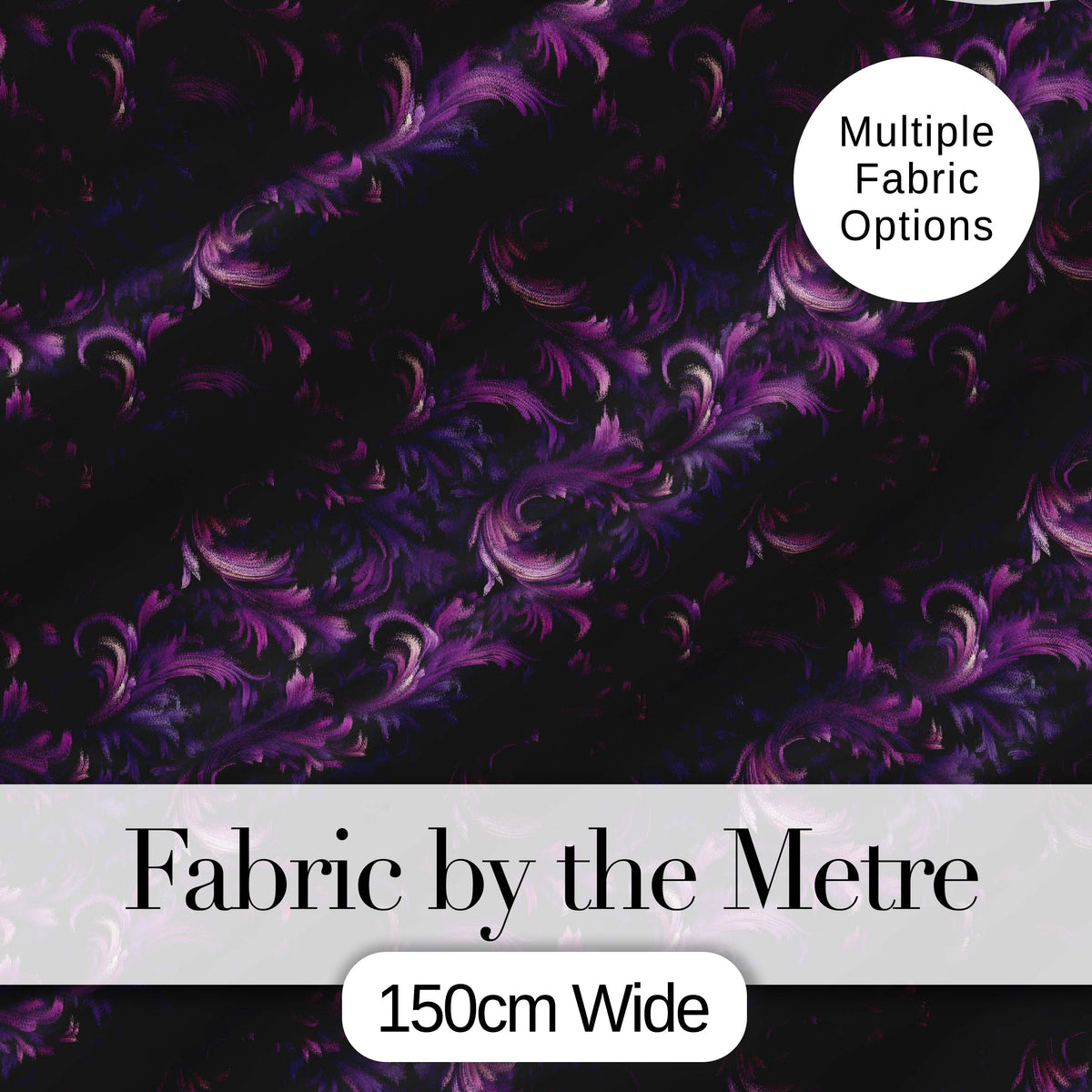 Dark Purple Ornamental Swirl Pattern with Luxurious Texture Seamless Design Digital Print Fabric by the Metre UK Sewing Quilting Textile