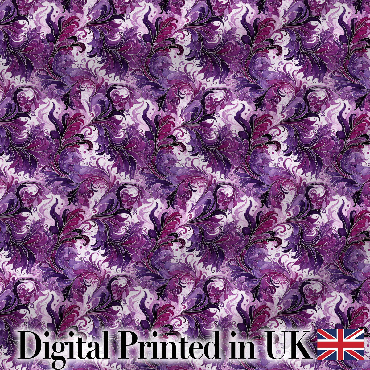 Purple and Magenta Artistic Floral Swirl Pattern Seamless Decorative Design Digital Print Fabric by the Metre UK Sewing Quilting Textile