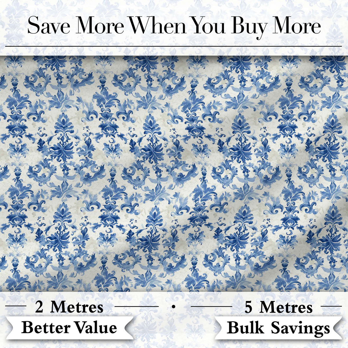 Classic Blue Damask Vintage Floral Seamless Pattern Digital Print Fabric by the Metre UK Sewing Quilting Textile