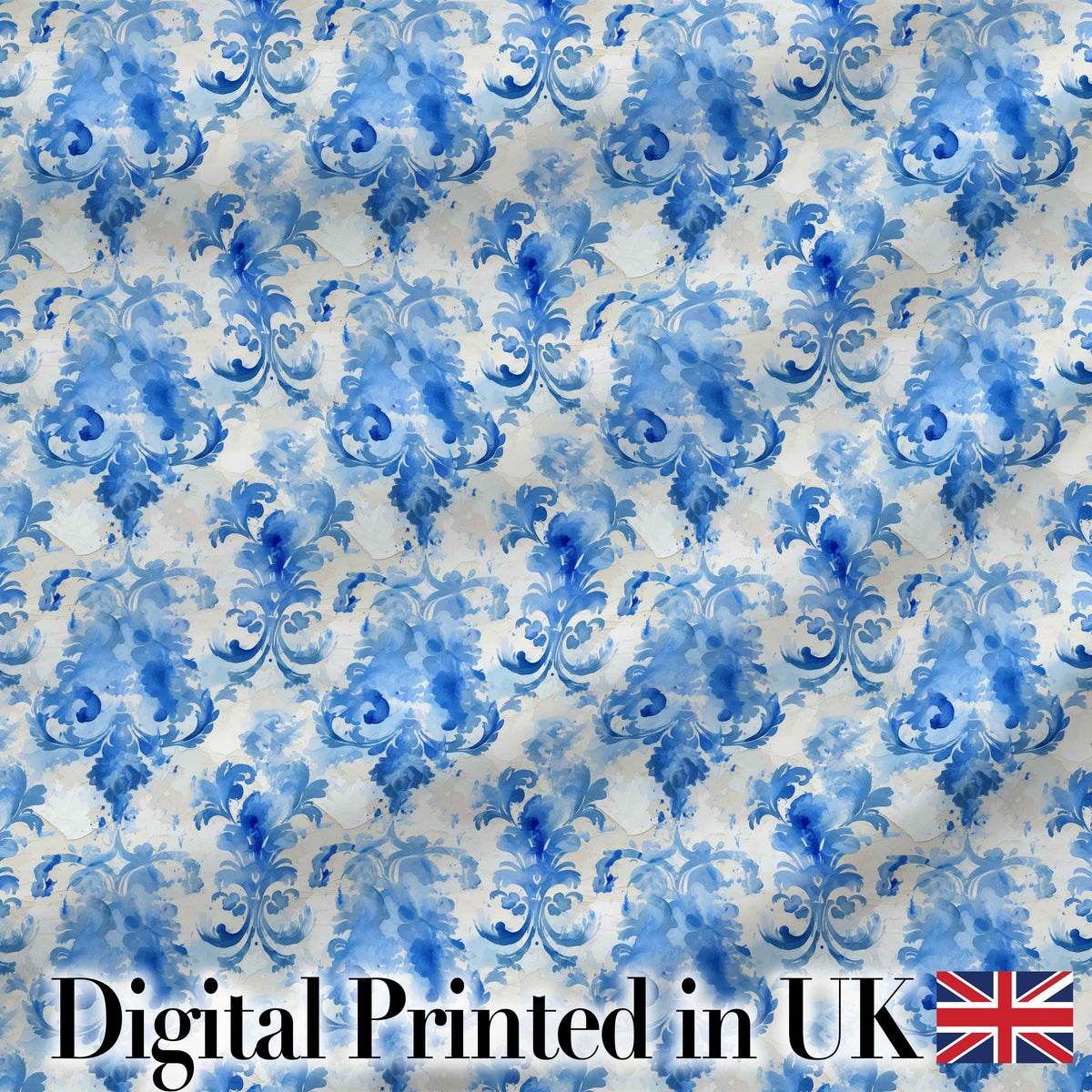 Watercolor Blue Damask Artistic Seamless Pattern Digital Print Fabric by the Metre UK Sewing Quilting Textile