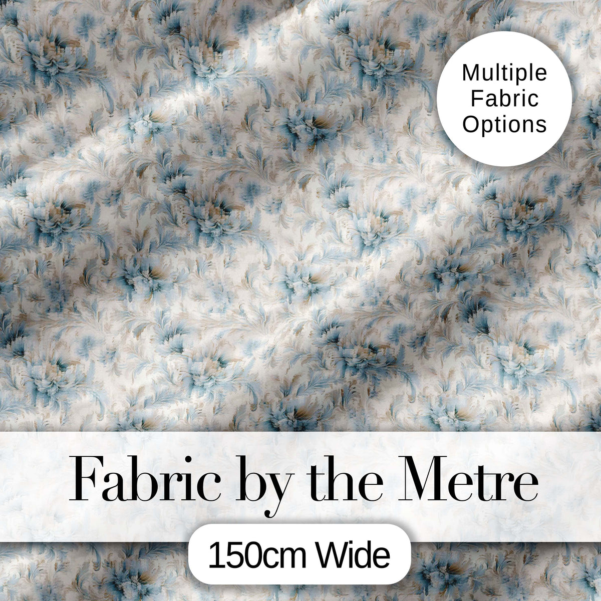 Soft Blue Beige Floral Vintage Seamless Pattern Digital Print Fabric by the Metre UK Sewing Quilting Textile