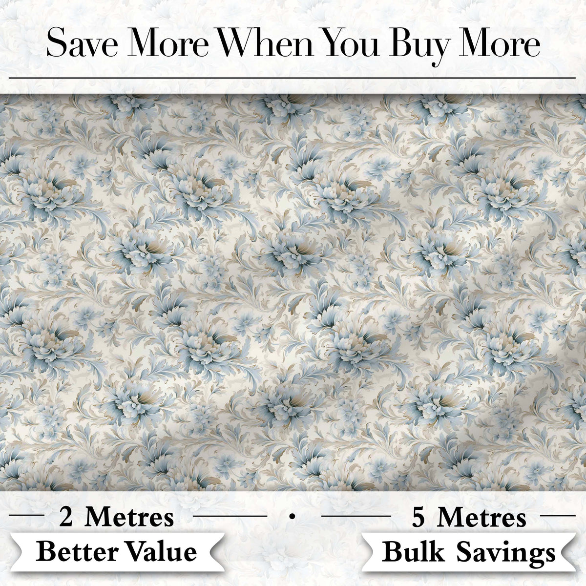 Soft Blue Beige Floral Vintage Seamless Pattern Digital Print Fabric by the Metre UK Sewing Quilting Textile