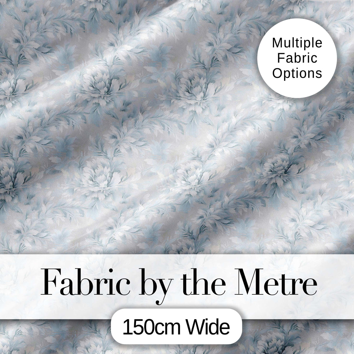 Light Grey Blue Soft Floral Elegant Seamless Pattern Digital Print Fabric by the Metre UK Sewing Quilting Textile