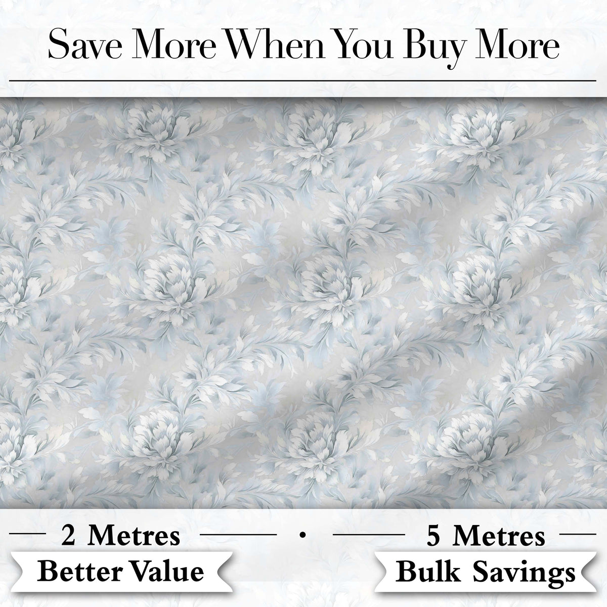 Light Grey Blue Soft Floral Elegant Seamless Pattern Digital Print Fabric by the Metre UK Sewing Quilting Textile