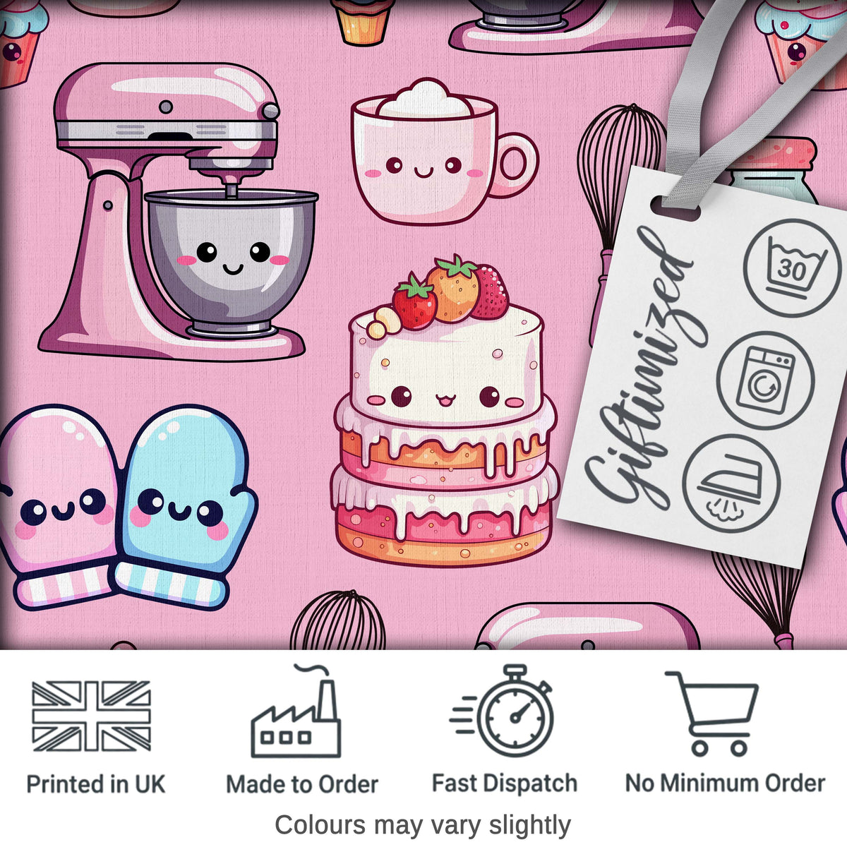 Cute Kawaii Baking Cake Mixer Pink Seamless Pattern Digital Print Fabric by the Metre UK Sewing Quilting Textile