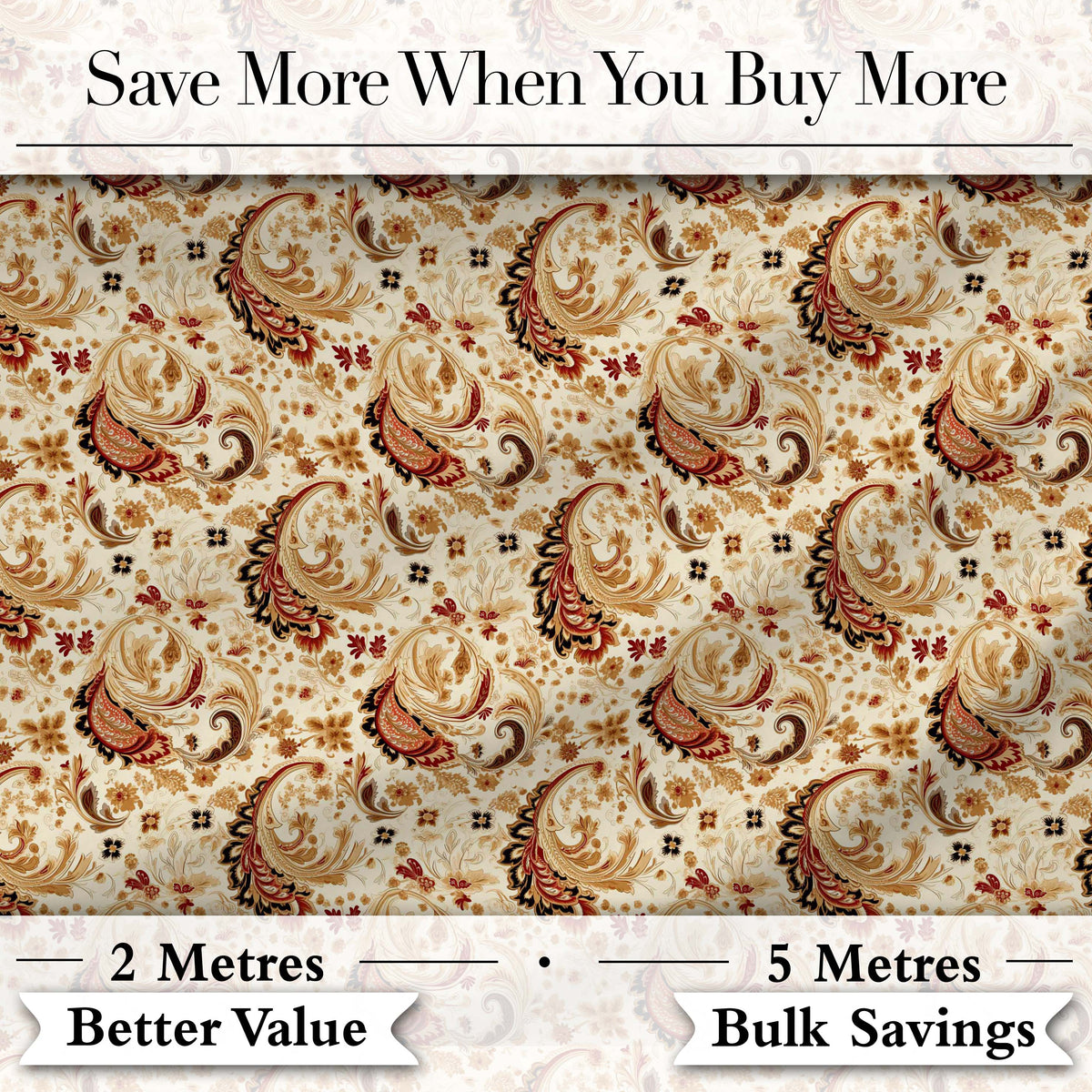 Classic Red Gold Paisley Floral Vintage Seamless Pattern Digital Print Fabric by the Metre UK Sewing Quilting Textile