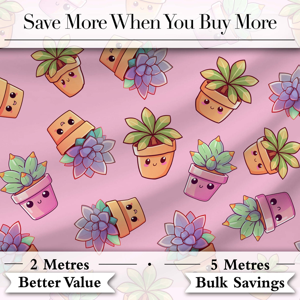 Cute Kawaii Succulent Plant Pots Purple Background Seamless Pattern Digital Print Fabric by the Metre UK Sewing Quilting Textile