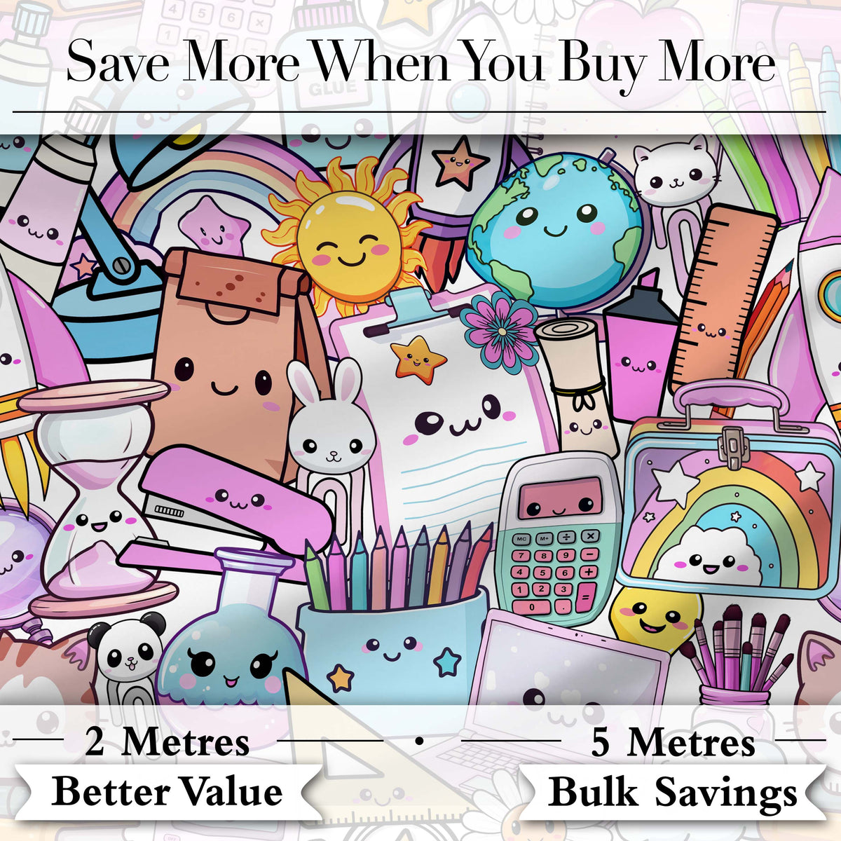 Pastel School Essentials Backpack Rocket Globe Clipboard Seamless Pattern Digital Print Fabric by the Metre UK Sewing Quilting Textile