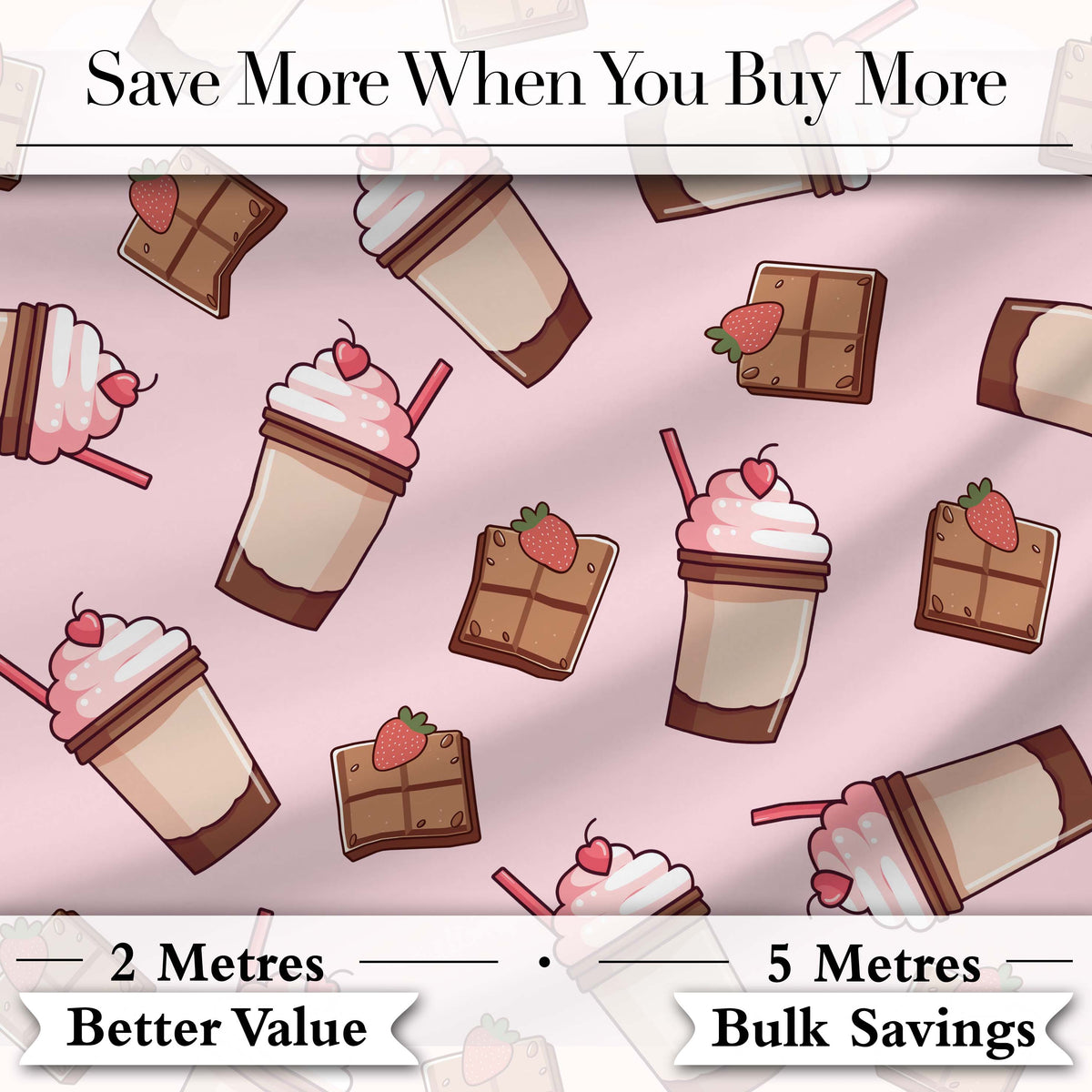 Cute Chocolate Strawberry Milkshake Soft Pink Background Seamless Pattern Digital Print Fabric by the Metre UK Sewing Quilting Textile
