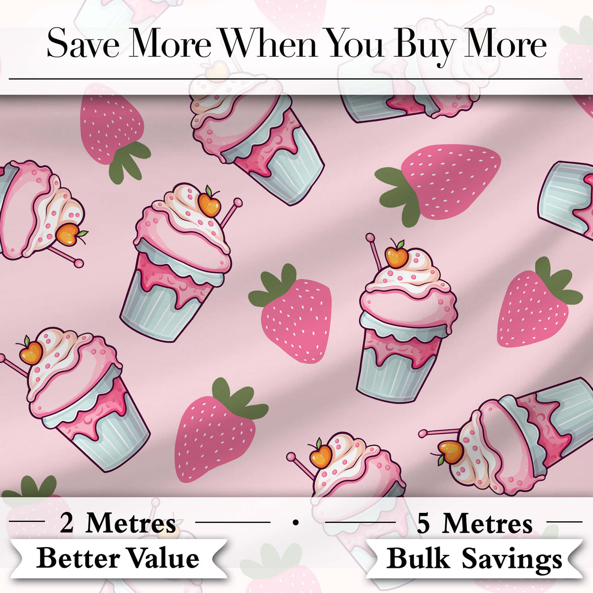 Strawberry Cupcakes and Sweet Treats on Blush Pink Background Seamless Pattern Digital Print Fabric by the Metre UK Sewing Quilting Textile