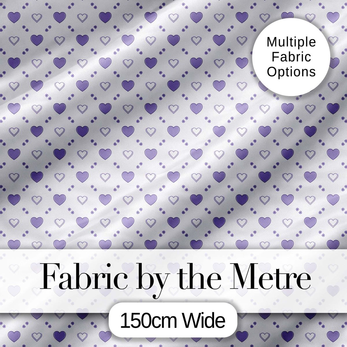 Purple Heart Repeat Pattern Cute Minimal Love Theme Seamless Design Digital Print Fabric by the Metre UK Sewing Quilting Textile