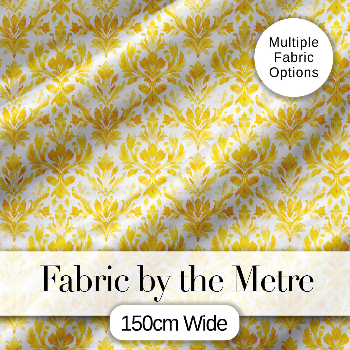 Golden Damask Floral Vintage Ornamental Seamless Pattern Digital Print Fabric by the Metre UK Sewing Quilting Textile