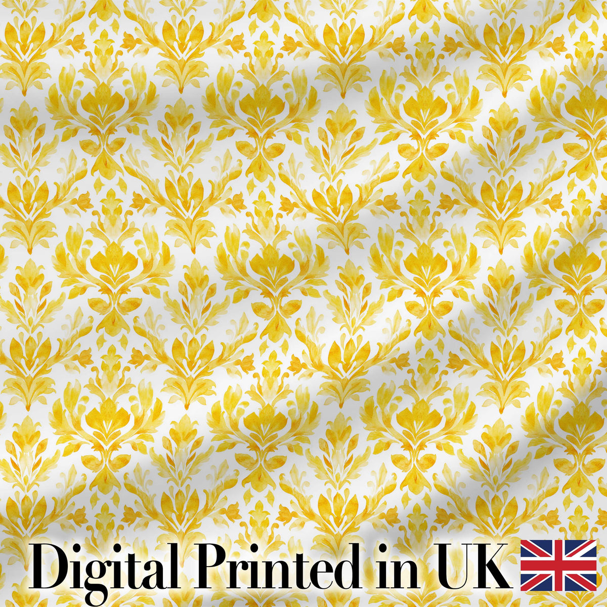 Golden Damask Floral Vintage Ornamental Seamless Pattern Digital Print Fabric by the Metre UK Sewing Quilting Textile